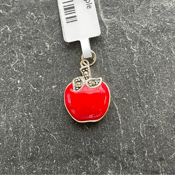 Elegant Enameled Apple Charm with Marcasite Detail - Picture 3 of 9